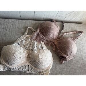 Victoria's Secret PINK Lace Bralette Bundle Cream Mauve Padded Size M Set of 2
